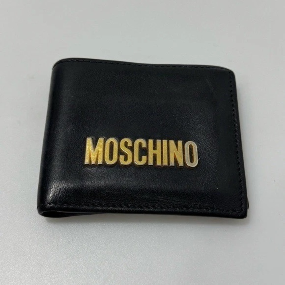 Moschino Black Leather Money Clip with Gold Logo
